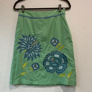 NWT Autograph New York Y2K Women's Floral Embroidered Green Lined Cotton Skirt 6